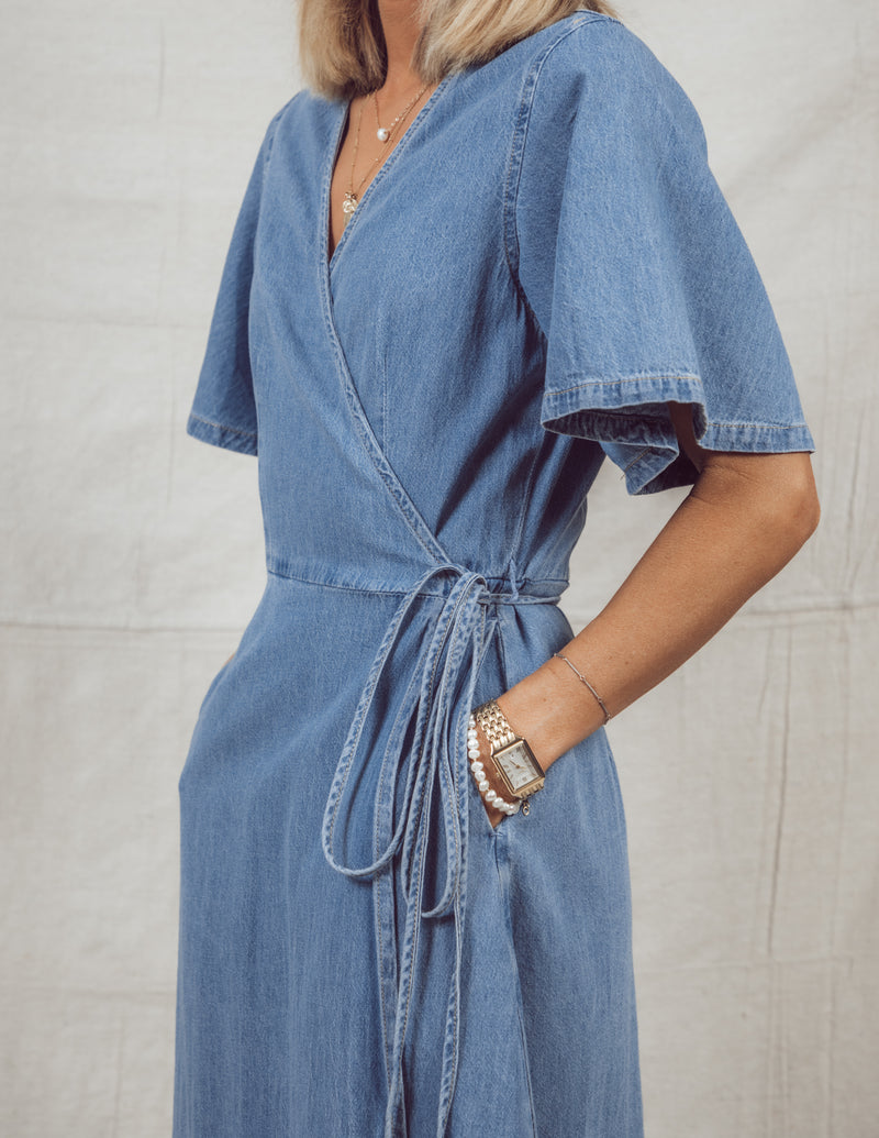 Sela Denim Wrap Dress