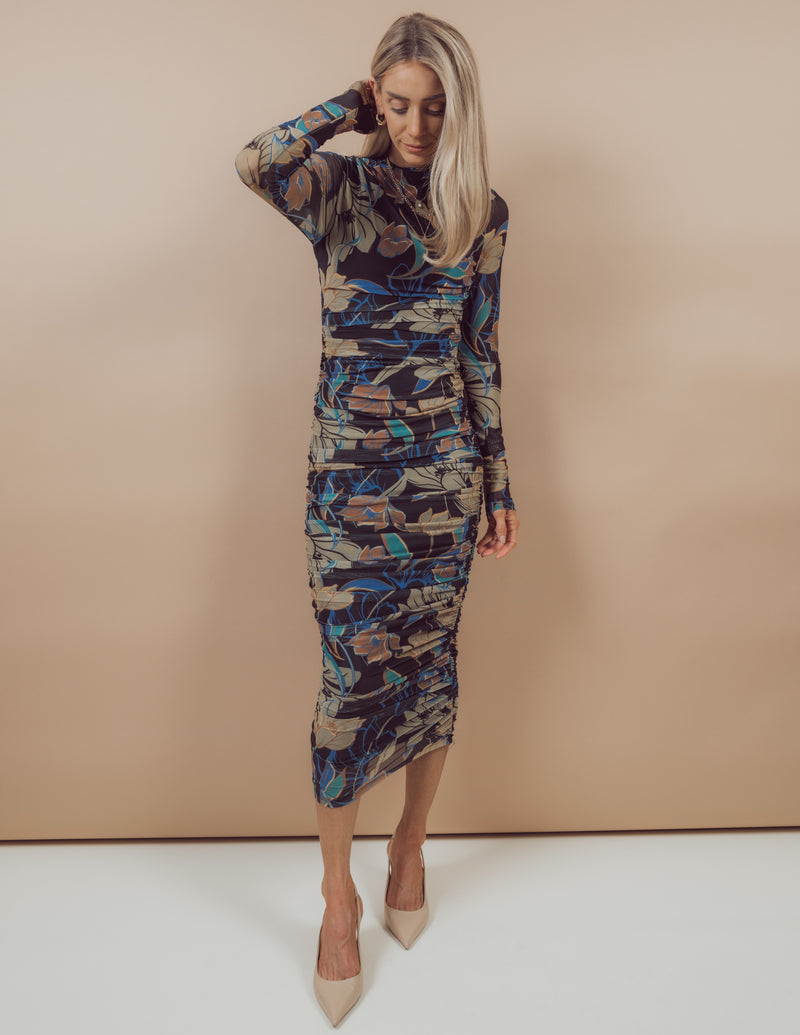 Diana Printed Mesh Midi Dress