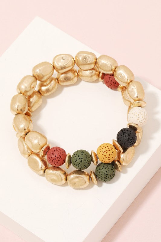 Mixed Metallic Beaded Bracelet Set