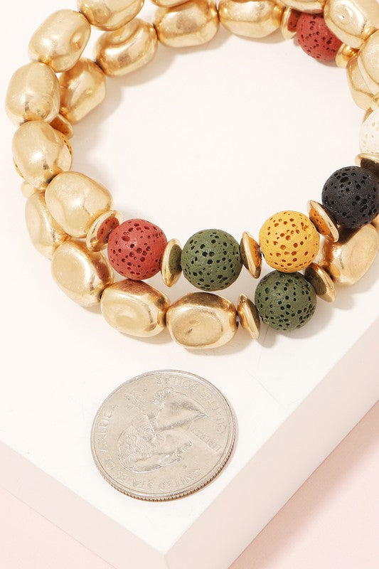 Mixed Metallic Beaded Bracelet Set