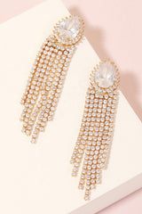 Pave Rhinestone Teardrop Fringe Earrings