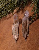 Pave Rhinestone Teardrop Fringe Earrings