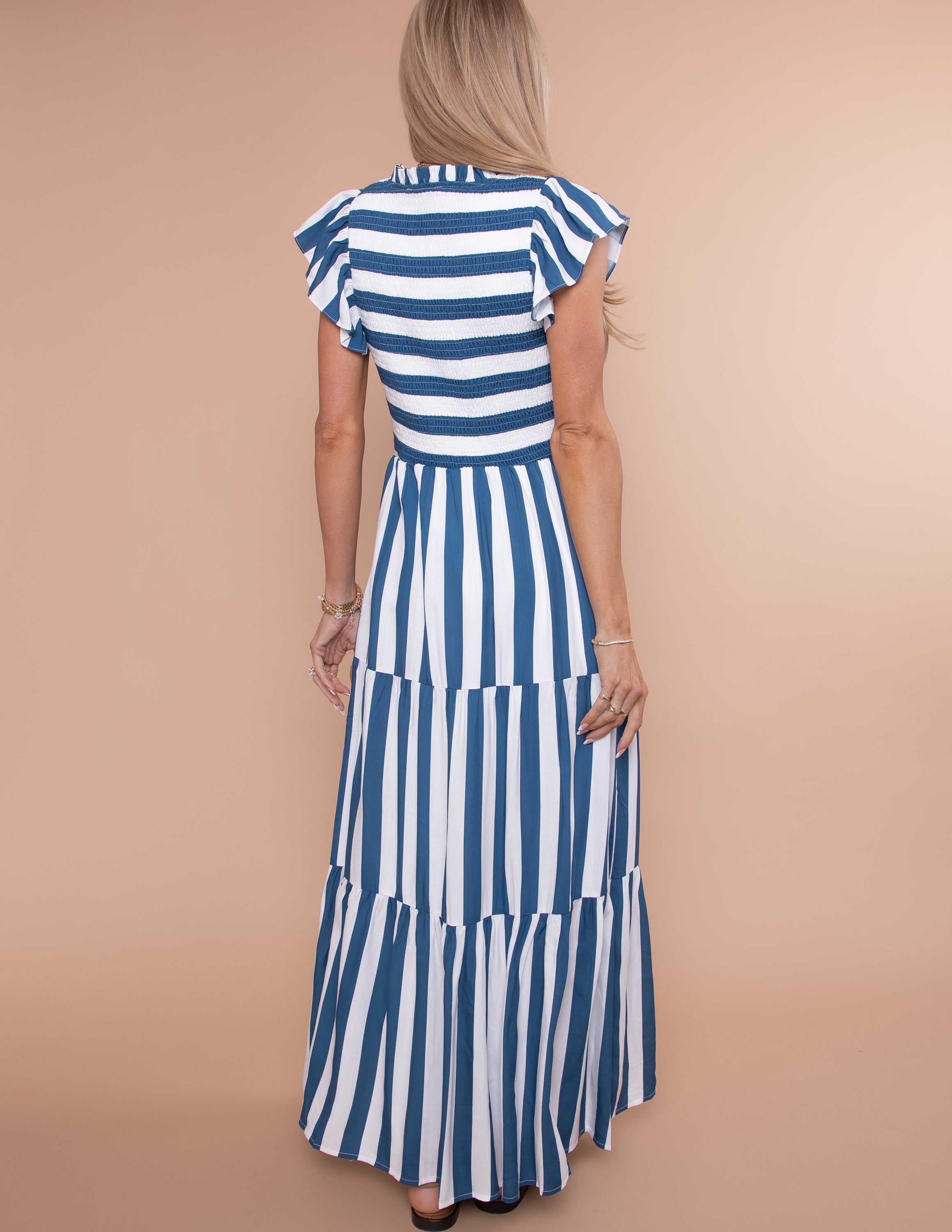 Emerly Striped Tiered Midi Dress